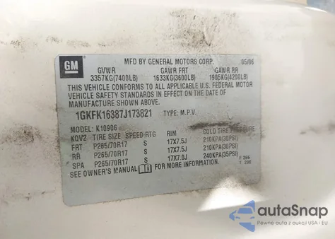 2007 GMC Yukon Xl 1500 Slt из США, поврежденный, VIN 1GKFK16387J173821